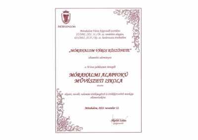 Mórahalom Város elismerő köszönete